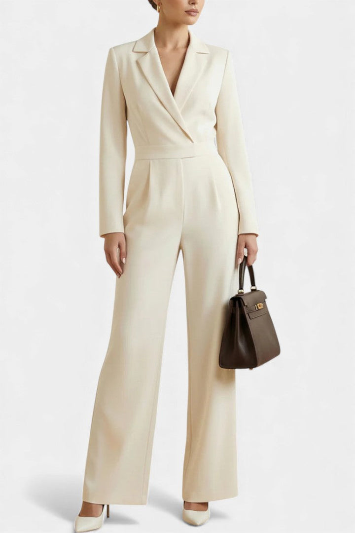 High-Waisted Jumpsuit with Pockets - Long Sleeve Cotton Blend