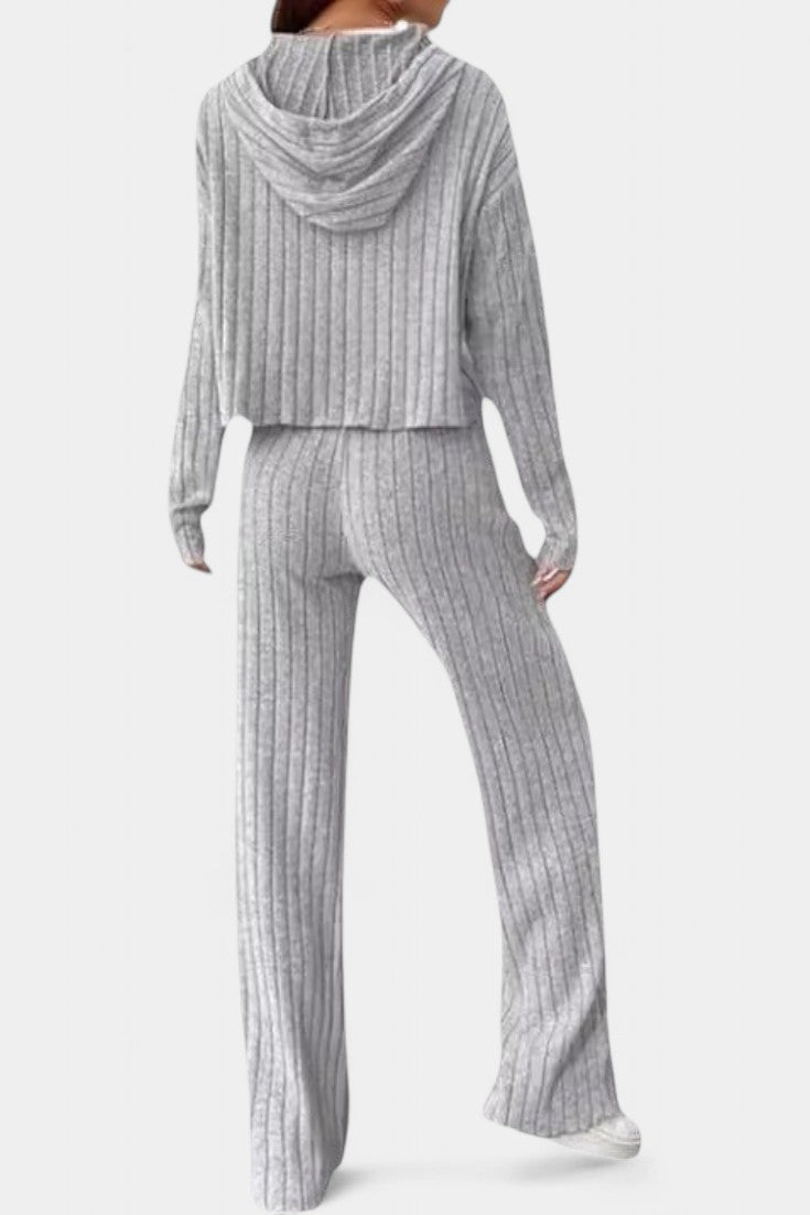 Striped Knit Hoodie and Pants Set - Comfortable Loungewear
