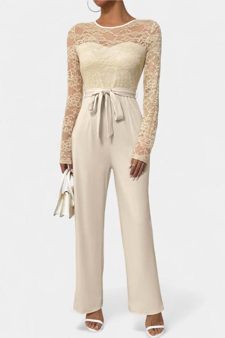 Lace Jumpsuit Wide Leg with Tie Waist for Women