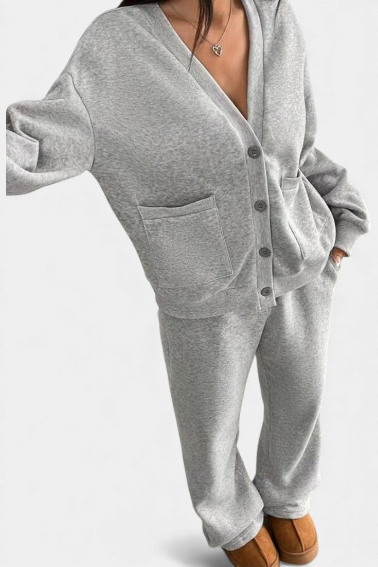 Cardigan Jacket and Wide Leg Pants Set - Two Piece Loungewear Outfit