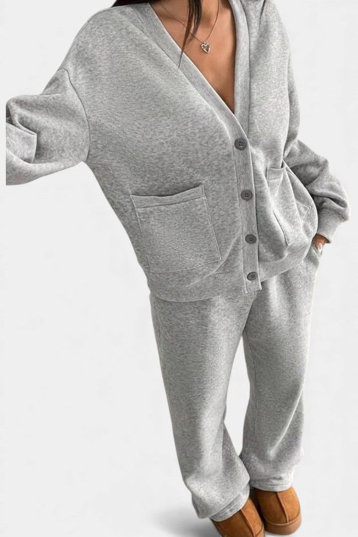 Cardigan Jacket and Wide Leg Pants Set - Two Piece Loungewear Outfit