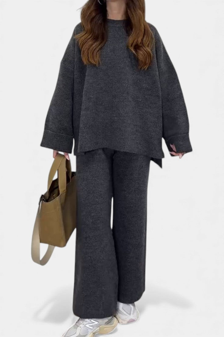Two Piece Sweater Set Relaxed Fit Round Neck Top and Pants