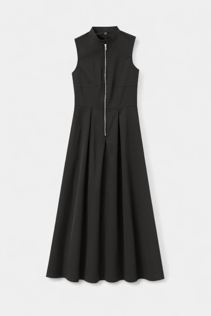 Wide Leg Jumpsuit - Sleeveless Pleated Round Neck for Women