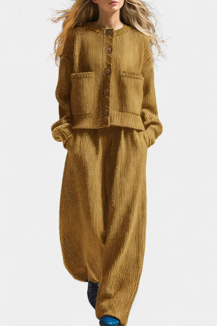 Knit Cardigan and Wide Leg Pants Set - Lounge Coord Outfit