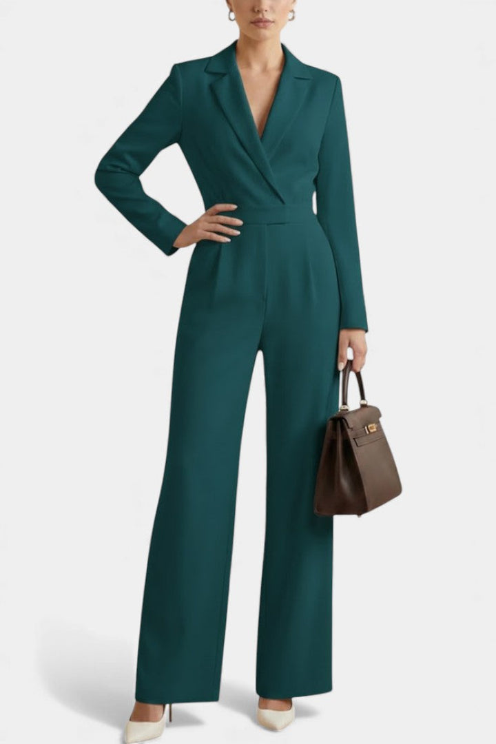 High-Waisted Jumpsuit with Pockets - Long Sleeve Cotton Blend