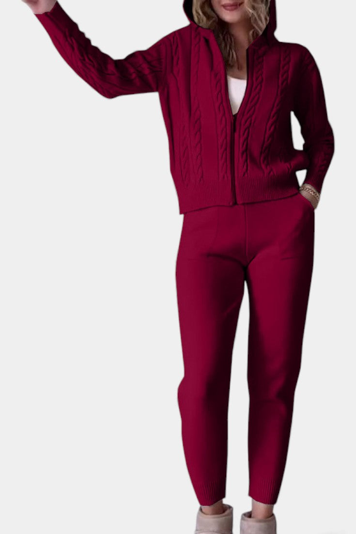 Cardigan Sweater Set for Women - Textured Knit Two Piece