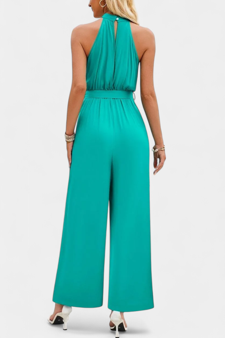 One Shoulder Jumpsuit with Bow Detail - Elegant Wide Leg Jumpsuit
