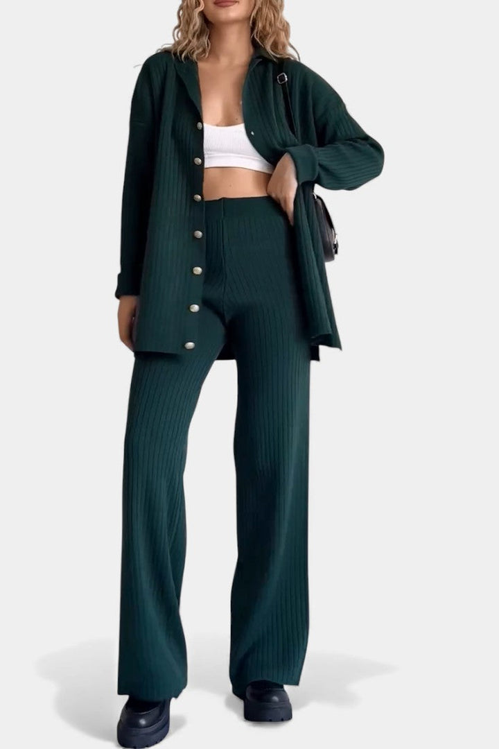 Striped Knit Two Piece Set for Women - Comfortable Loungewear
