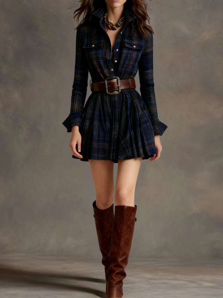 Plaid Shirt Dress Mini Length for Women