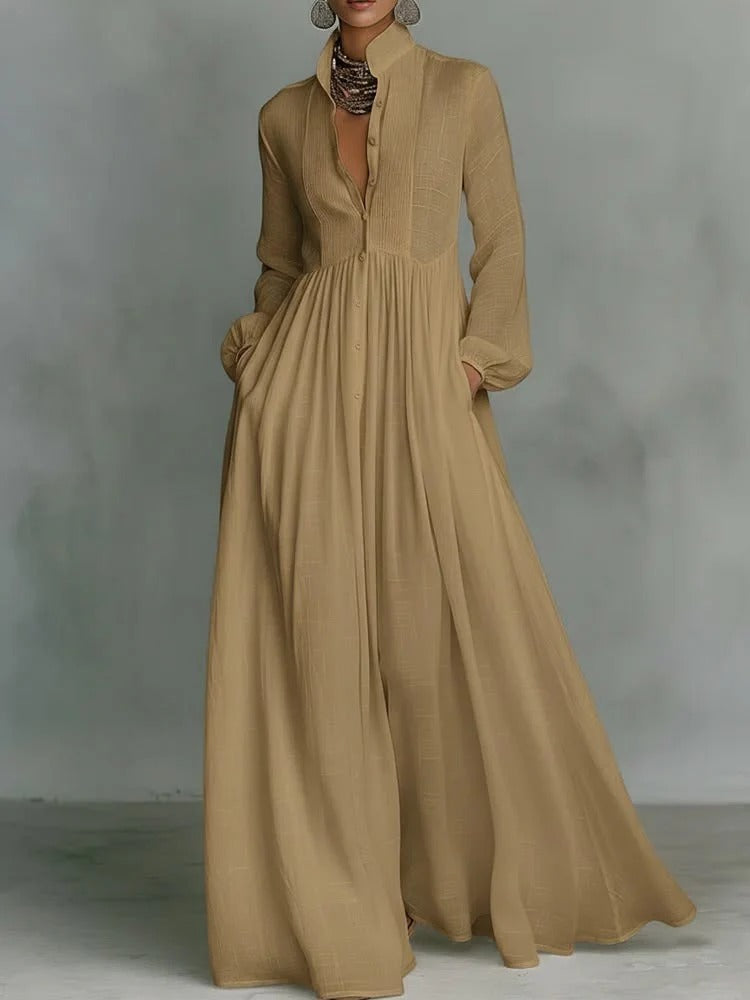 Button Front Maxi Dress for Women - Flowing Elegant Style