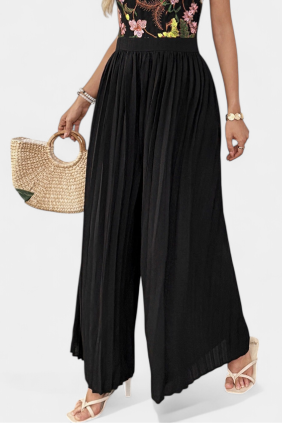 Floral Lace Halter Jumpsuit with Pleated Palazzo Pants