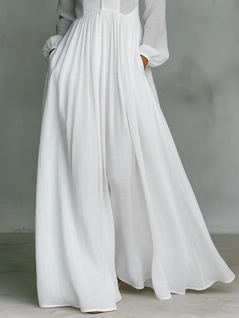Button Front Maxi Dress - Flowing Lightweight Dress