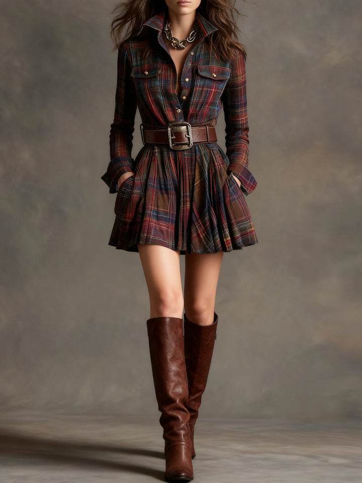 Plaid Shirt Dress Mini Length for Women