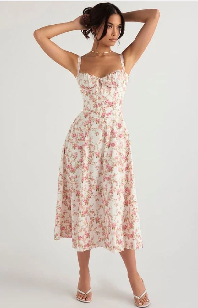 Printed Midi Dress with Colorful Pattern for Spring