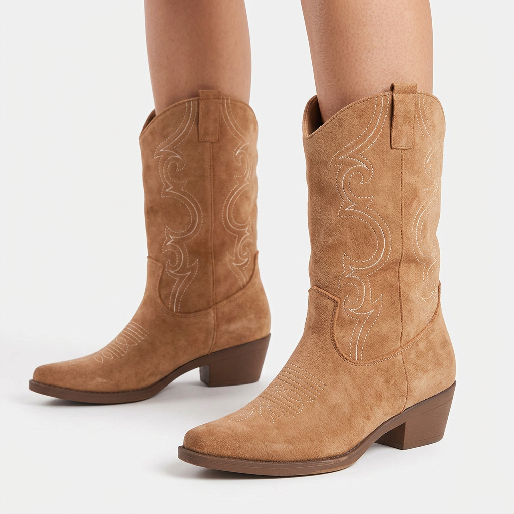 Western Ankle Boots for Women | Suede Chelsea Boots with Chunky Heel