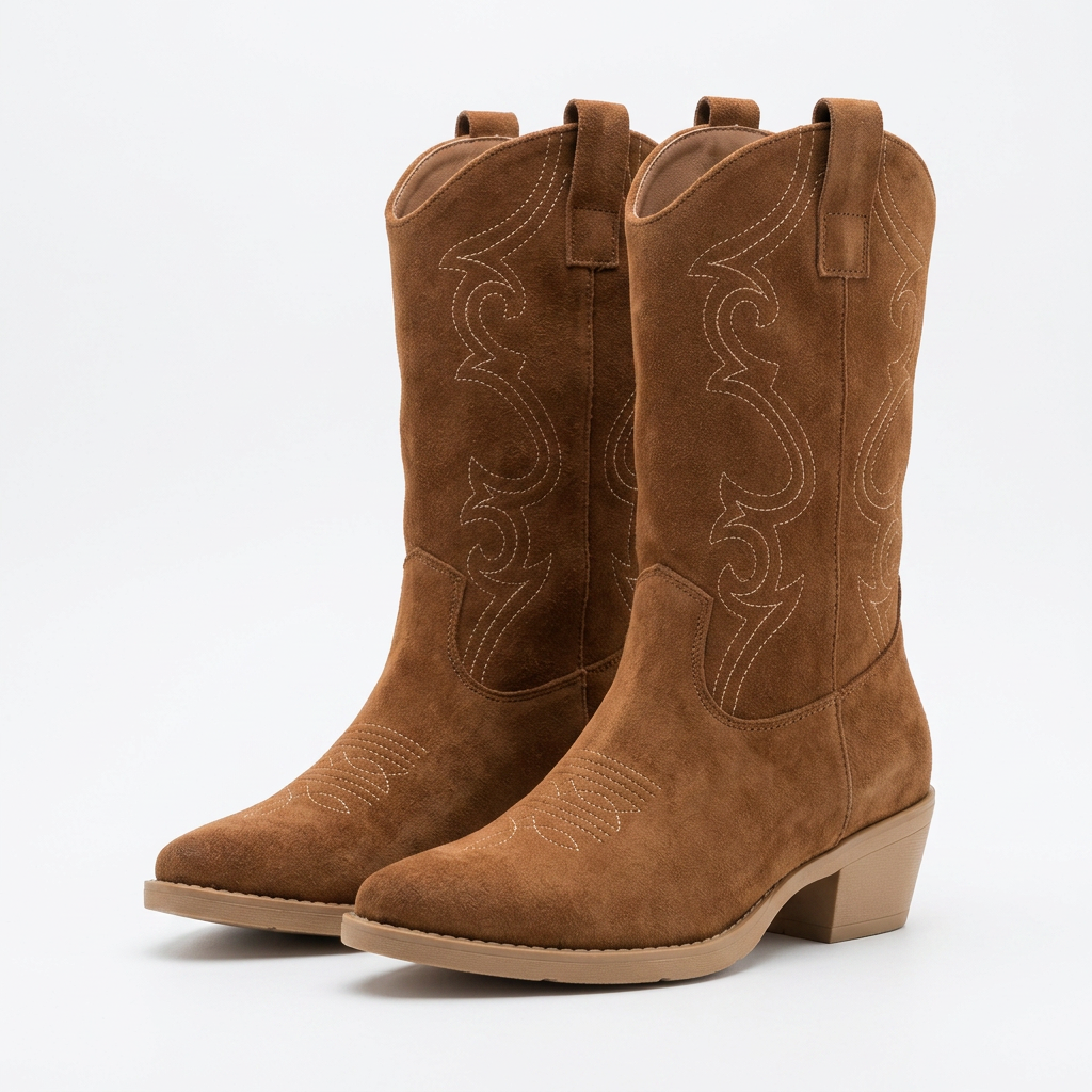 Western Ankle Boots for Women | Suede Chelsea Boots with Chunky Heel