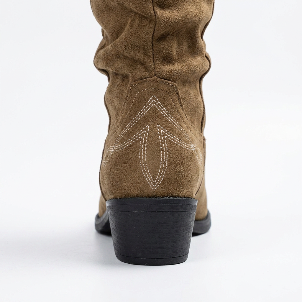 Suede Cowboy Boots for Women with Embroidered Detail and Slouchy Fit