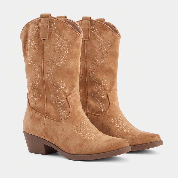 Western Ankle Boots for Women | Suede Chelsea Boots with Chunky Heel