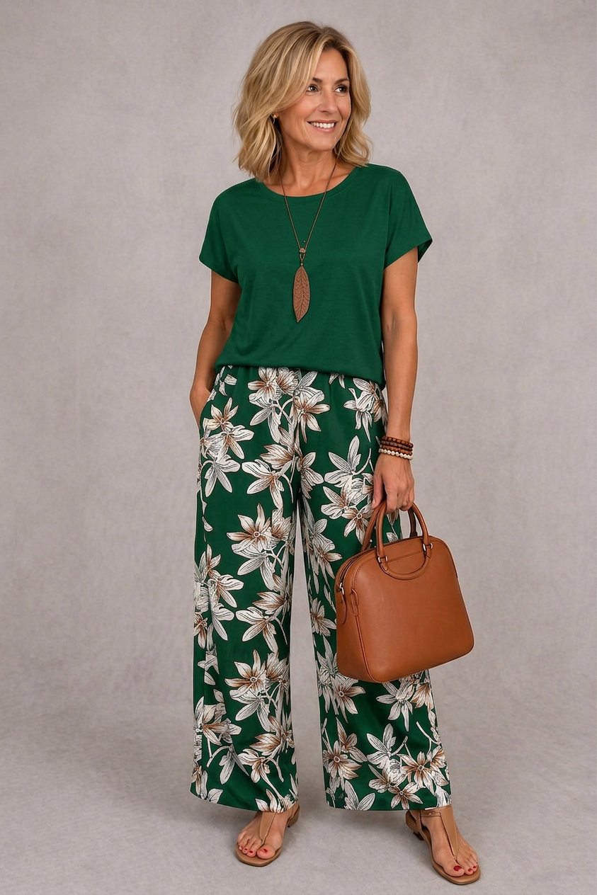 Floral Two Piece Set for Women | Elegant Matching Top and Pants