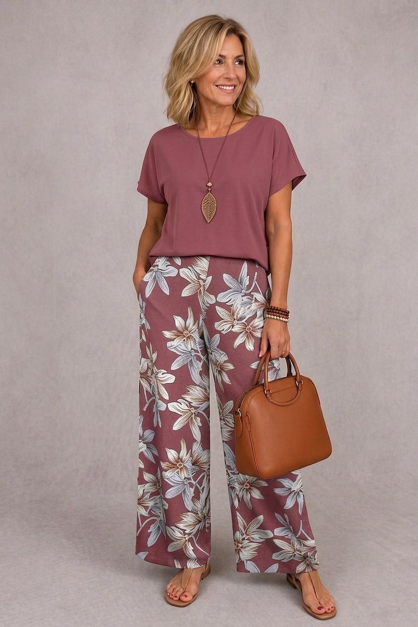 Floral Two Piece Set for Women | Elegant Matching Top and Pants