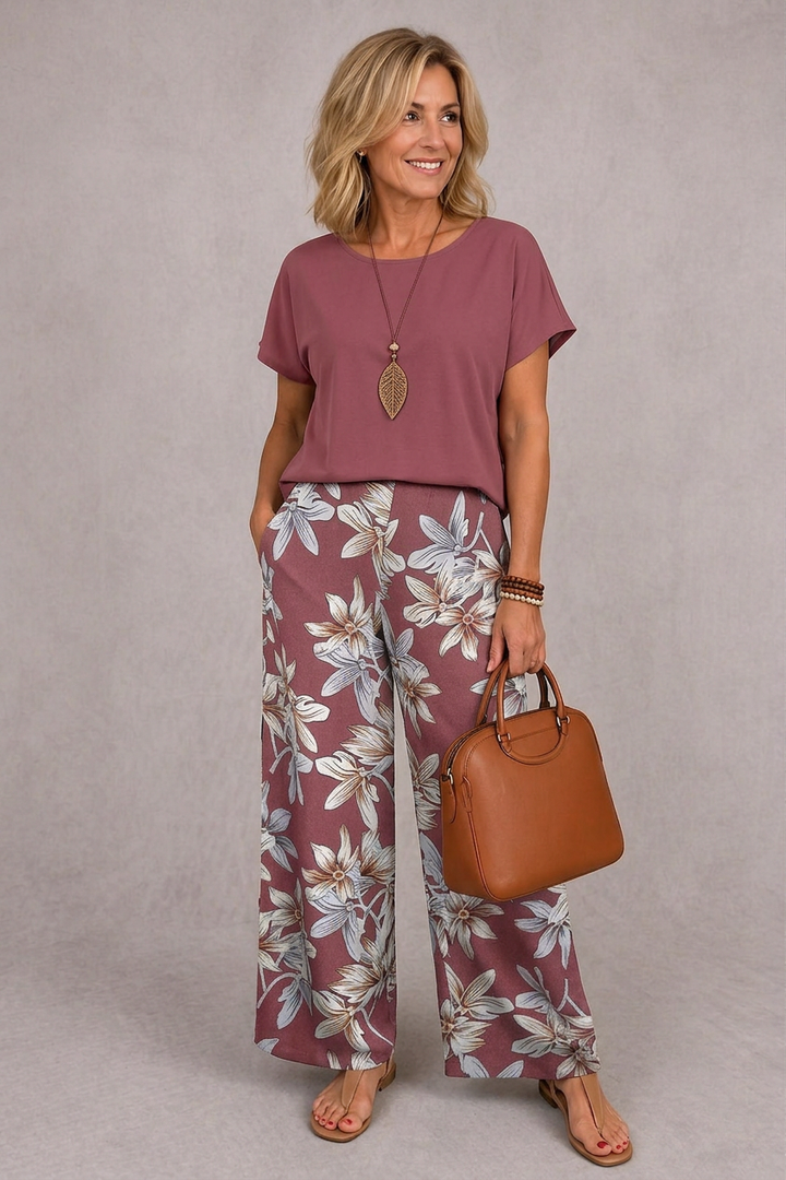 Floral Two Piece Set for Women | Elegant Matching Top and Pants