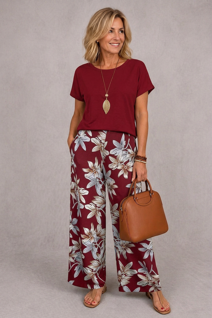 Floral Two Piece Set for Women | Elegant Matching Top and Pants