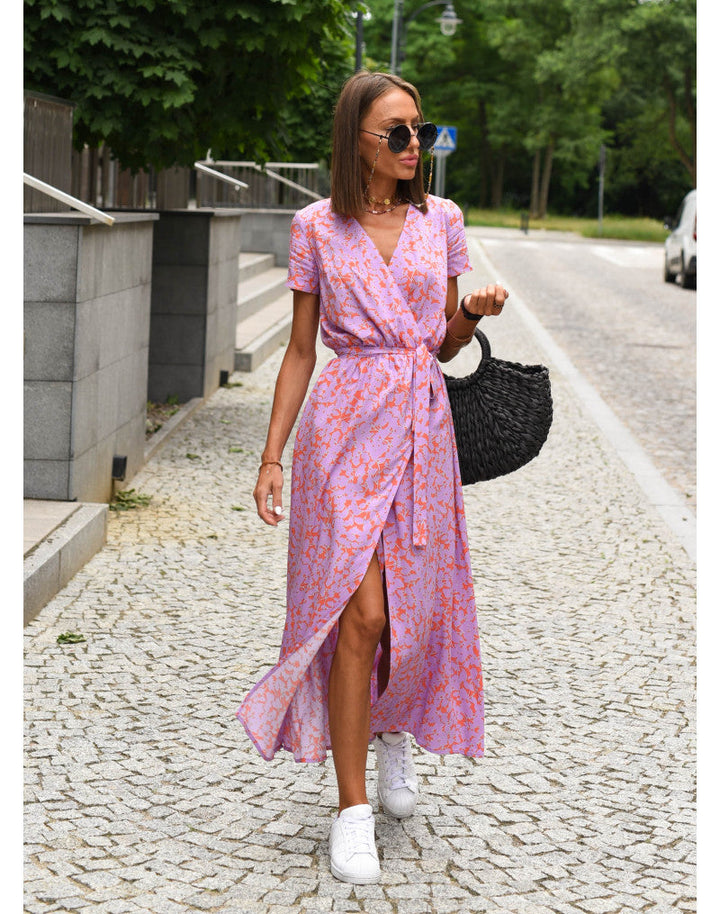Floral V-Neck Maxi Dress for Women - Elegant Flowing Style