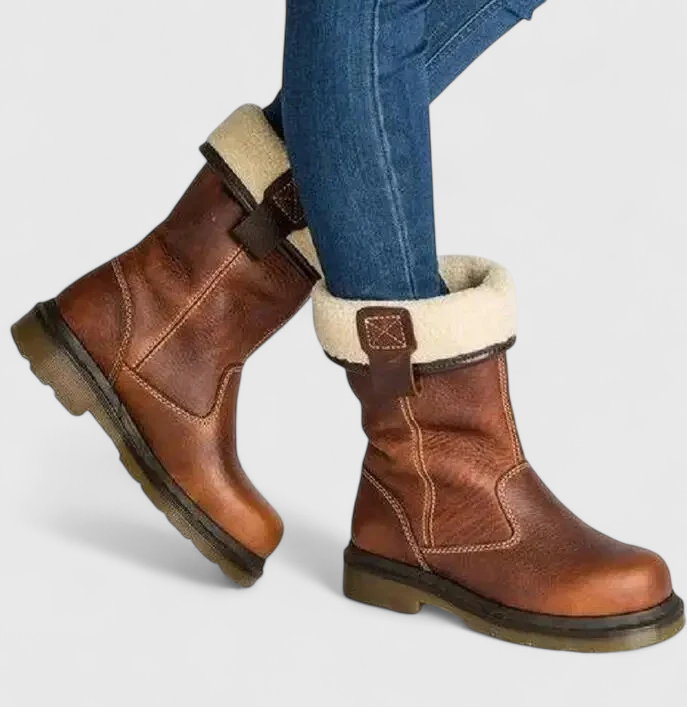 Faux Leather Winter Boots for Women with Fleece Lining