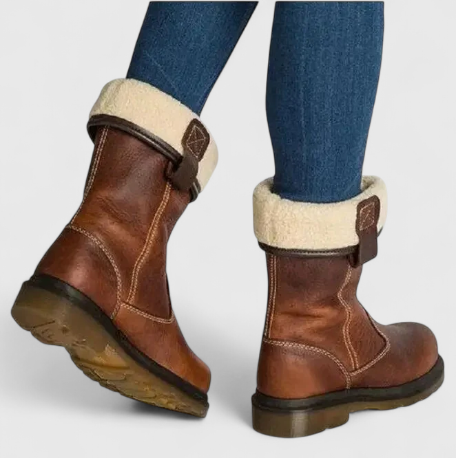 Faux Leather Winter Boots for Women with Fleece Lining
