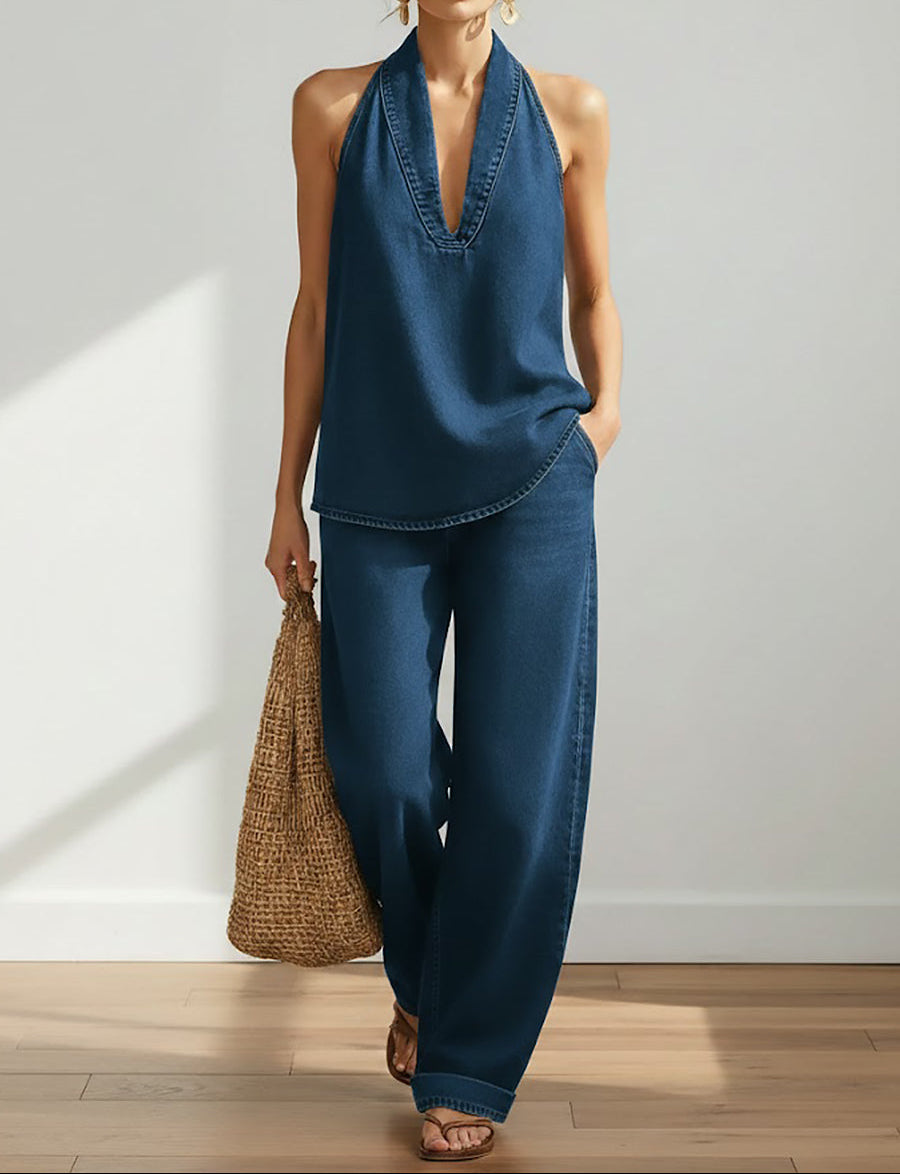 Denim Two Piece Set Women | Vintage Washed Matching Outfit