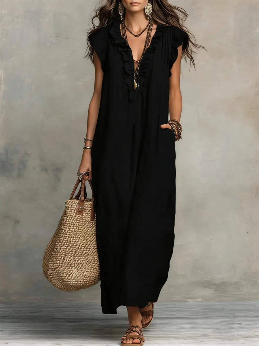 Boho Maxi Dress with Ruffles for Women