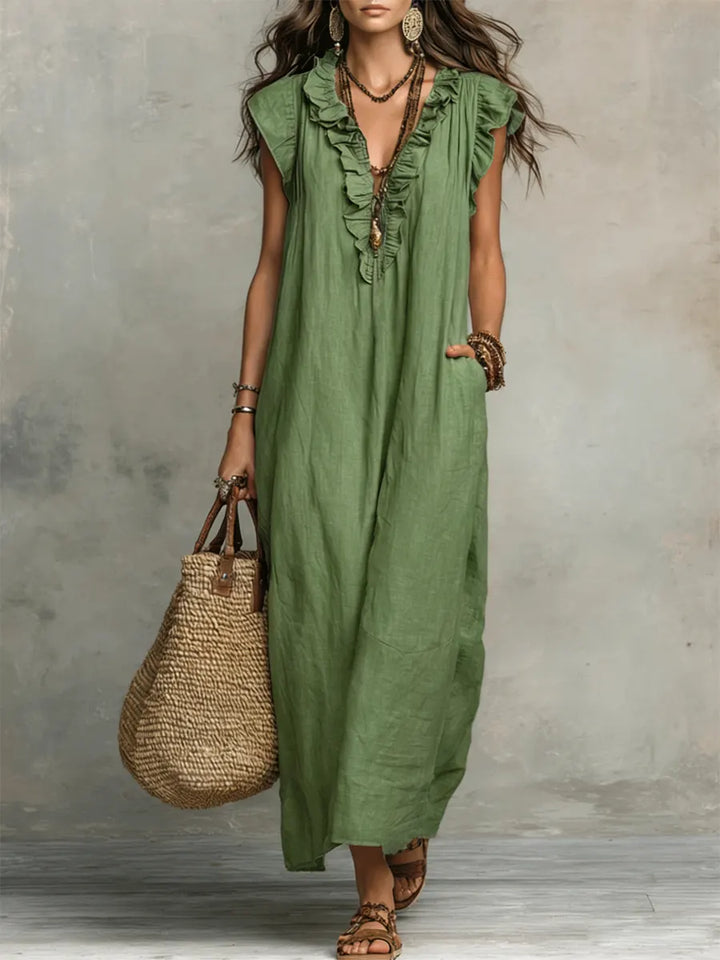 Boho Maxi Dress with Ruffles for Women