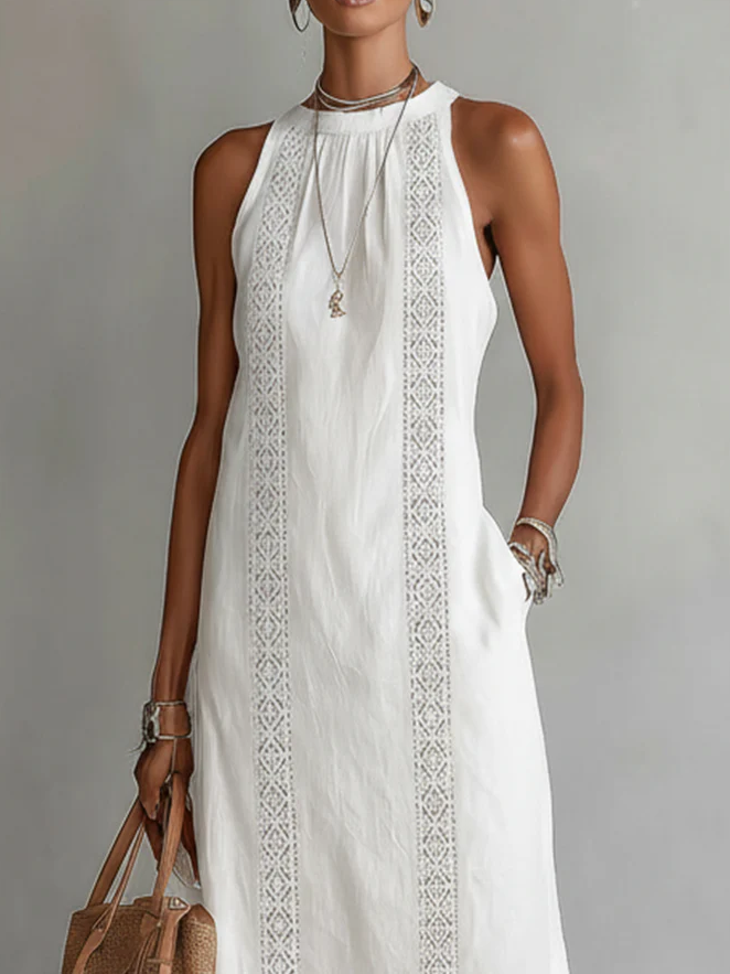 Sleeveless Lace Midi Dress for Women | Elegant A-Line Fit