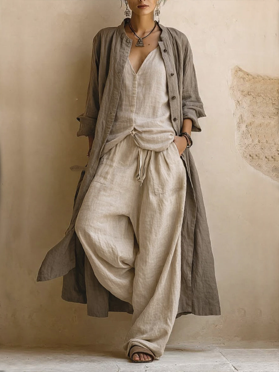 Cotton Linen 3-Piece Set for Women | Relaxed Bohemian Outfit