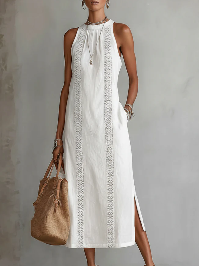 Sleeveless Lace Midi Dress for Women | Elegant A-Line Fit