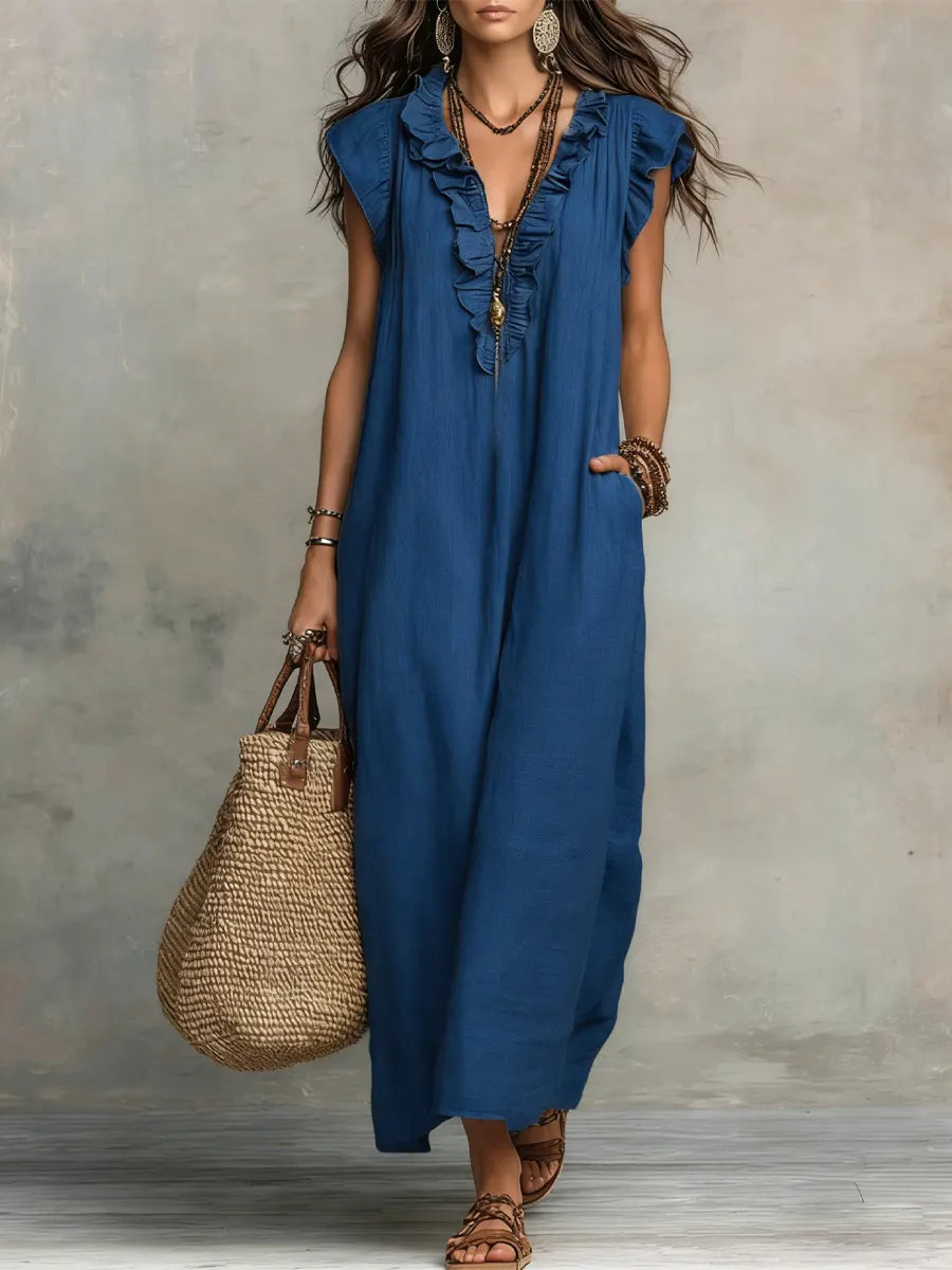 Boho Maxi Dress with Ruffles for Women