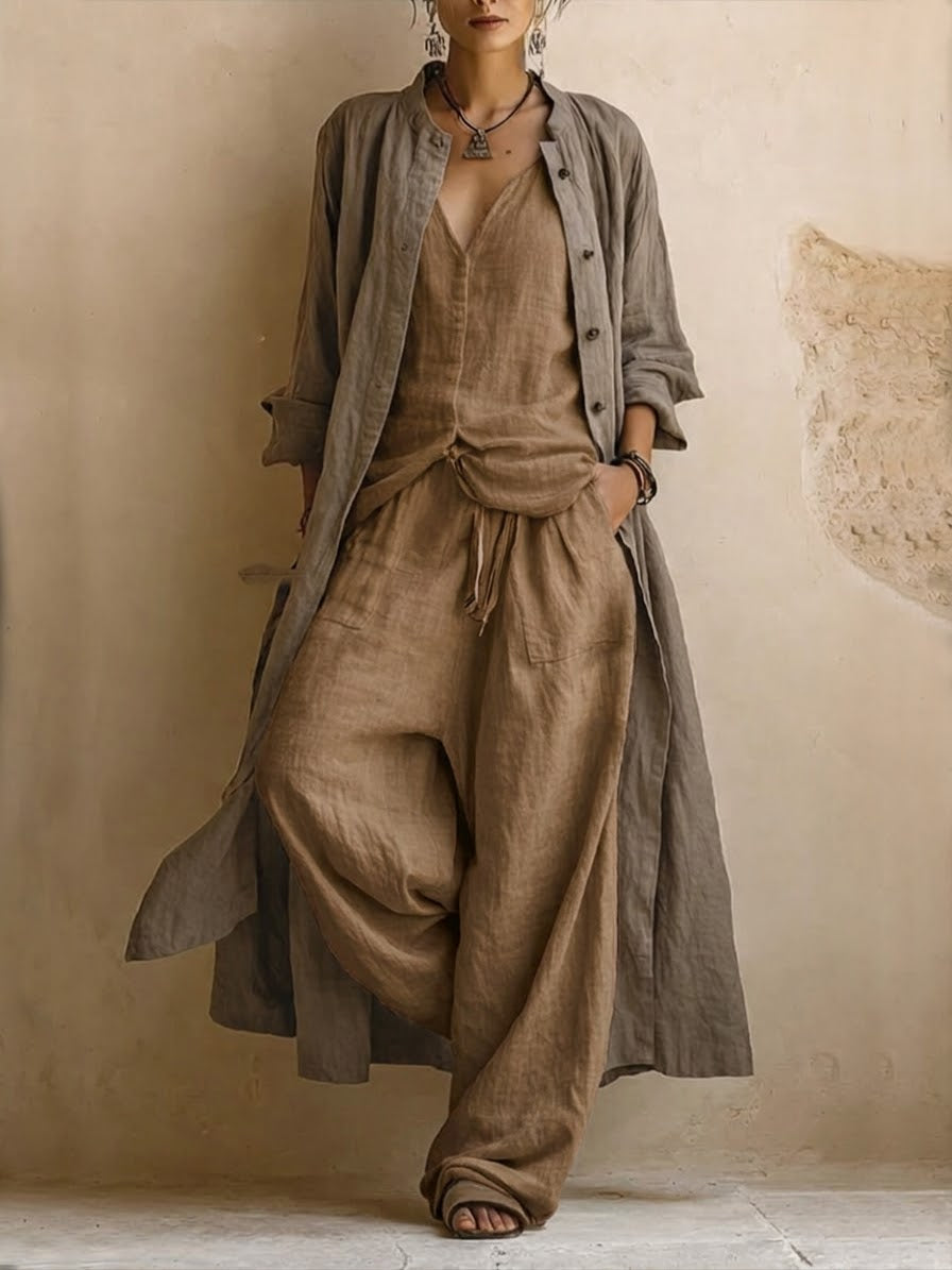 Cotton Linen 3-Piece Set for Women | Relaxed Bohemian Outfit