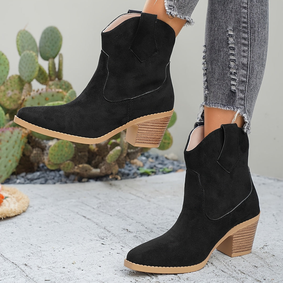 Suede Chelsea Boots for Women with Pointed Toe and Block Heel