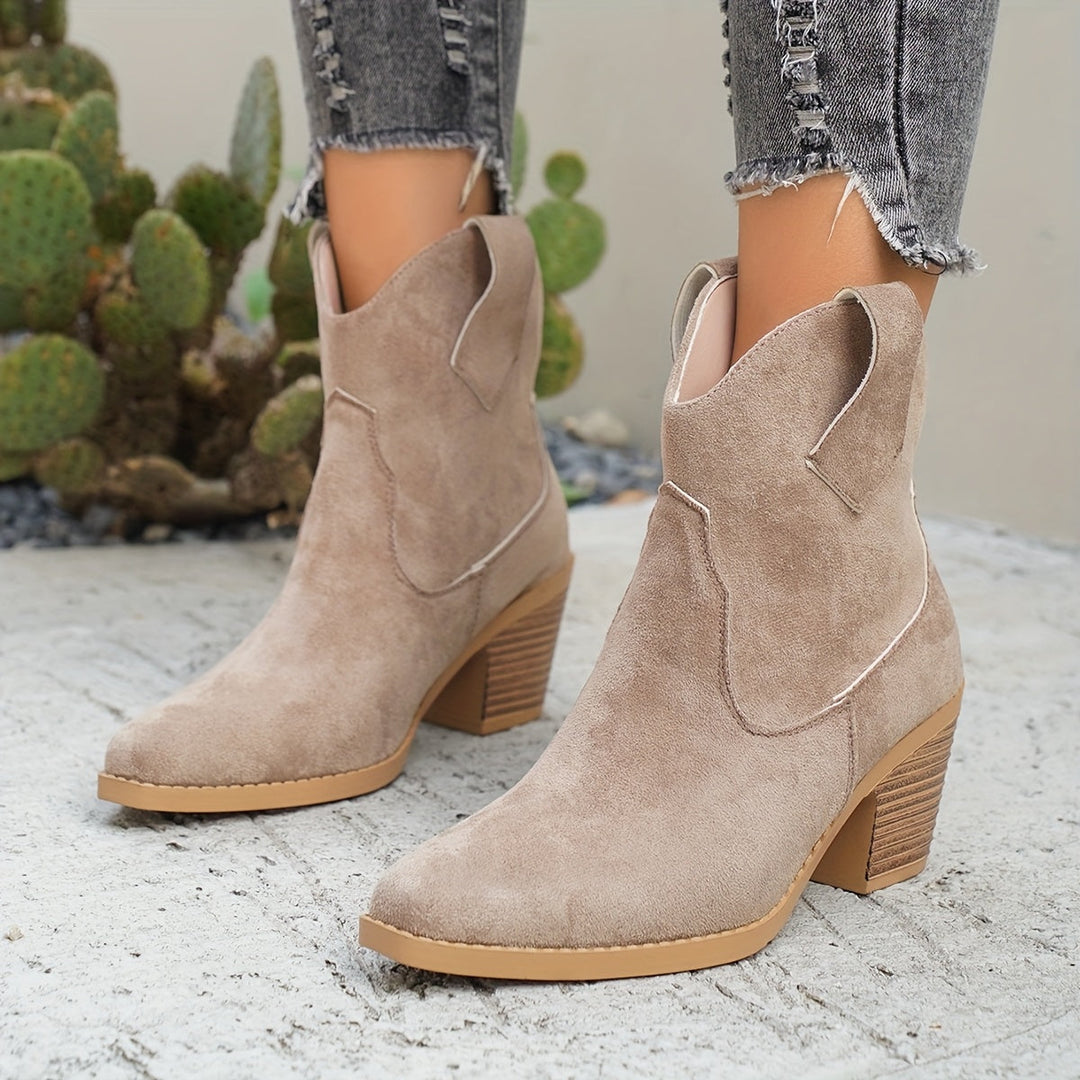 Suede Chelsea Boots for Women with Pointed Toe and Block Heel