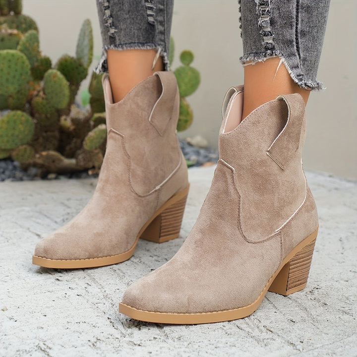 Suede Chelsea Boots for Women with Pointed Toe and Block Heel