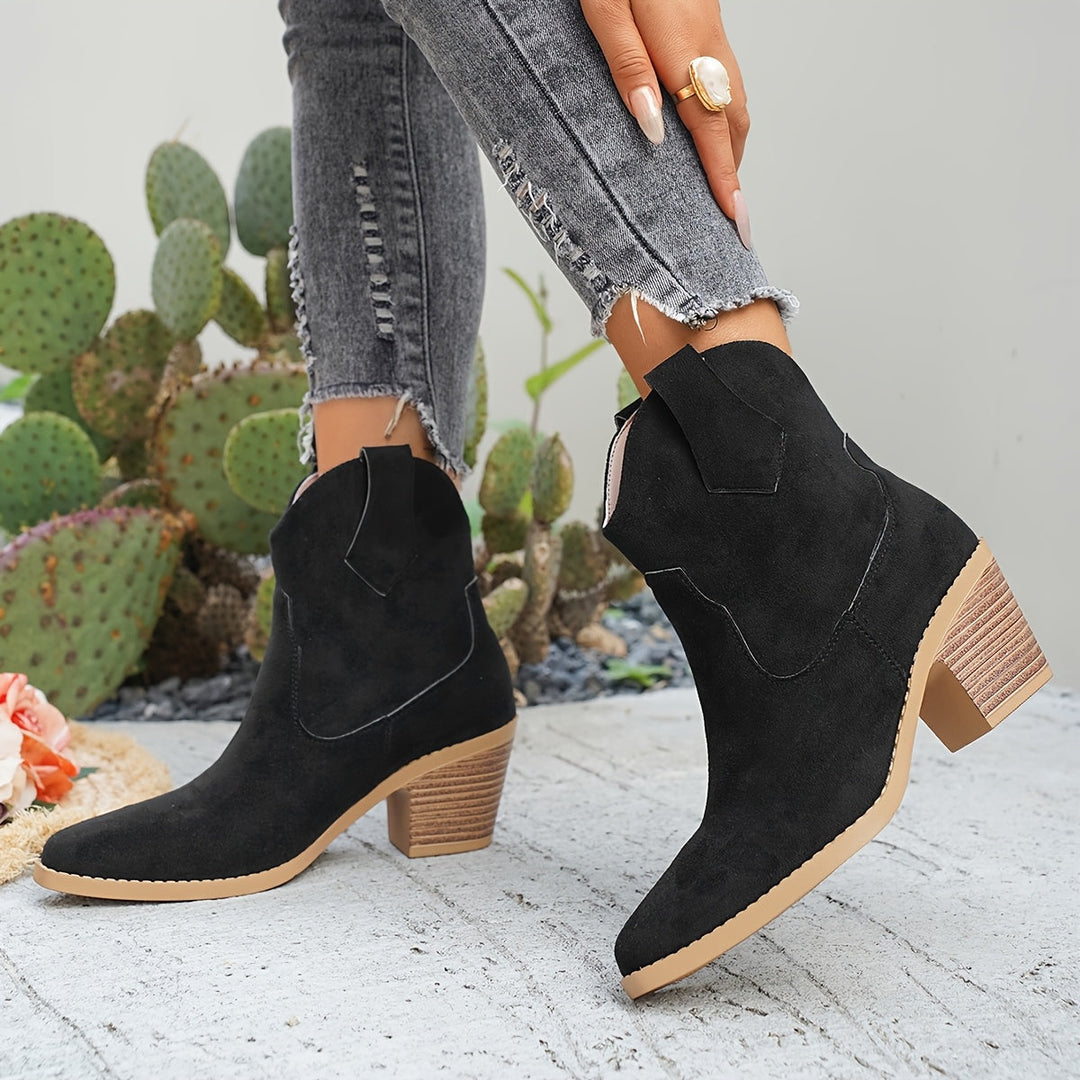 Suede Chelsea Boots for Women with Pointed Toe and Block Heel