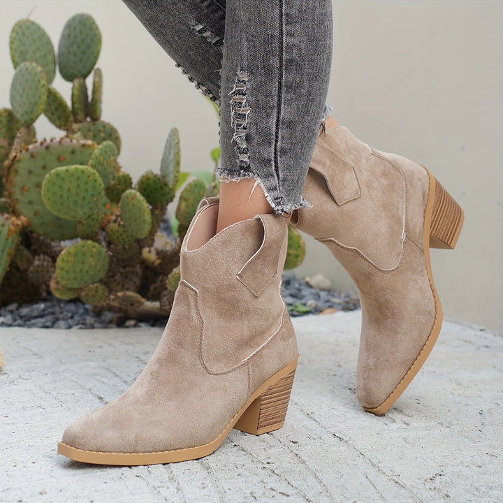 Suede Chelsea Boots for Women with Pointed Toe and Block Heel