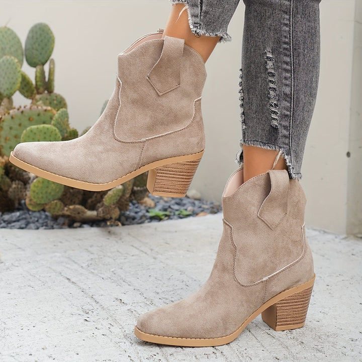 Suede Chelsea Boots for Women with Pointed Toe and Block Heel