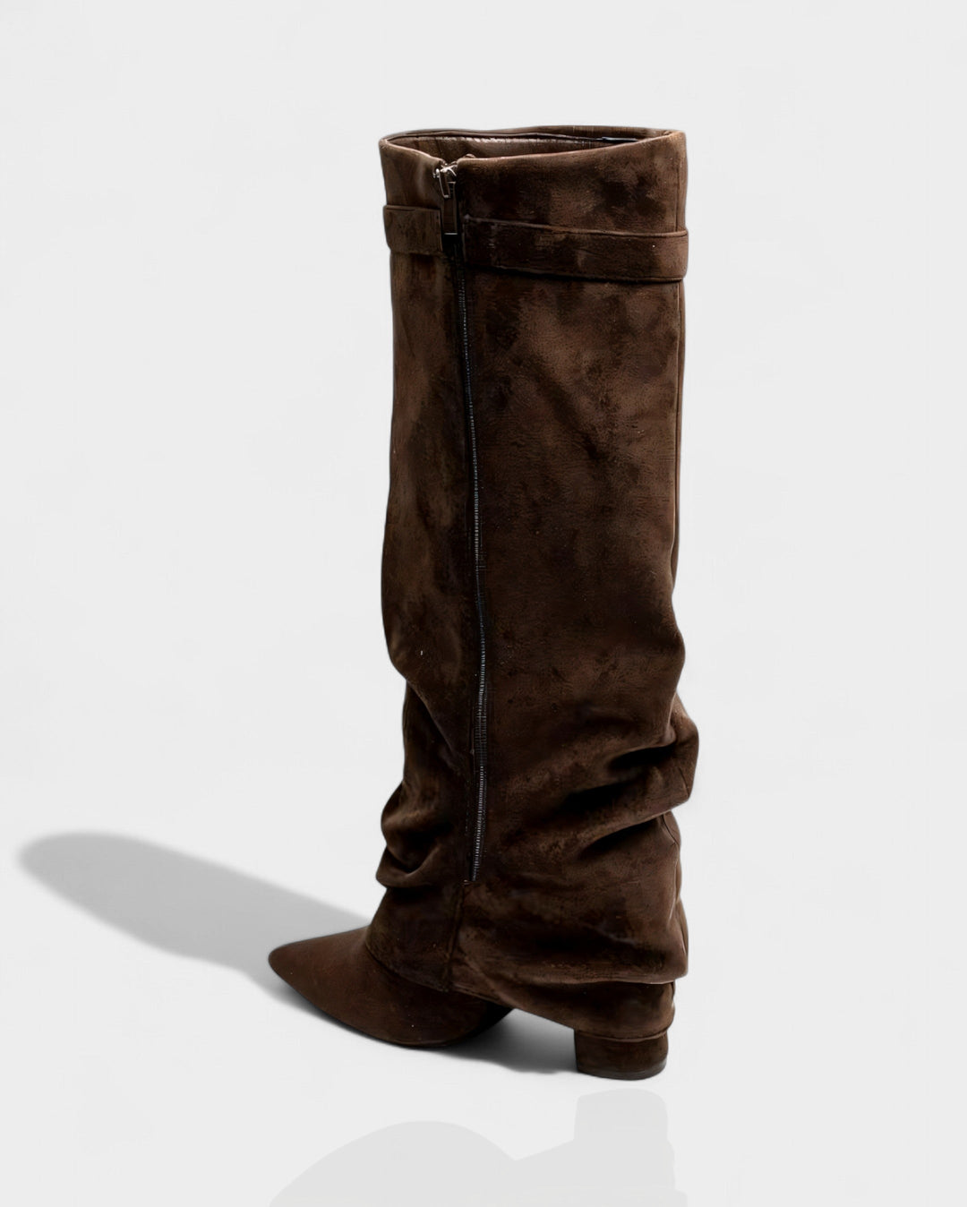 Suede Knee High Boots Women Slouchy Pointed Toe Block Heel
