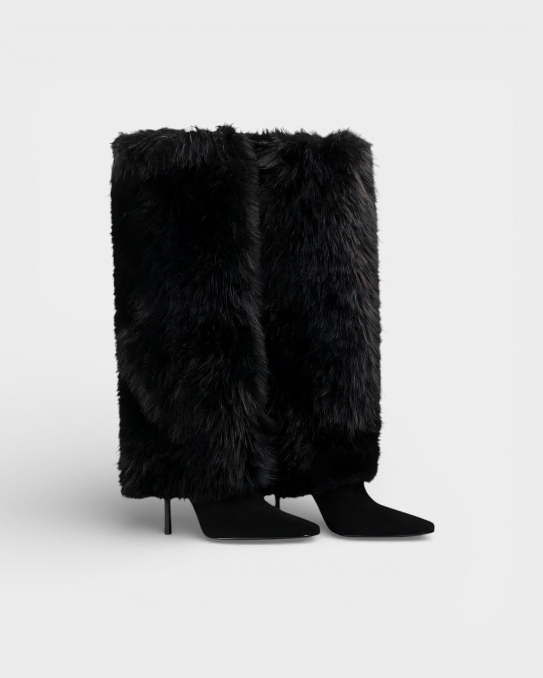 Faux Fur Knee High Boots for Women Pointed Toe Stiletto Heel
