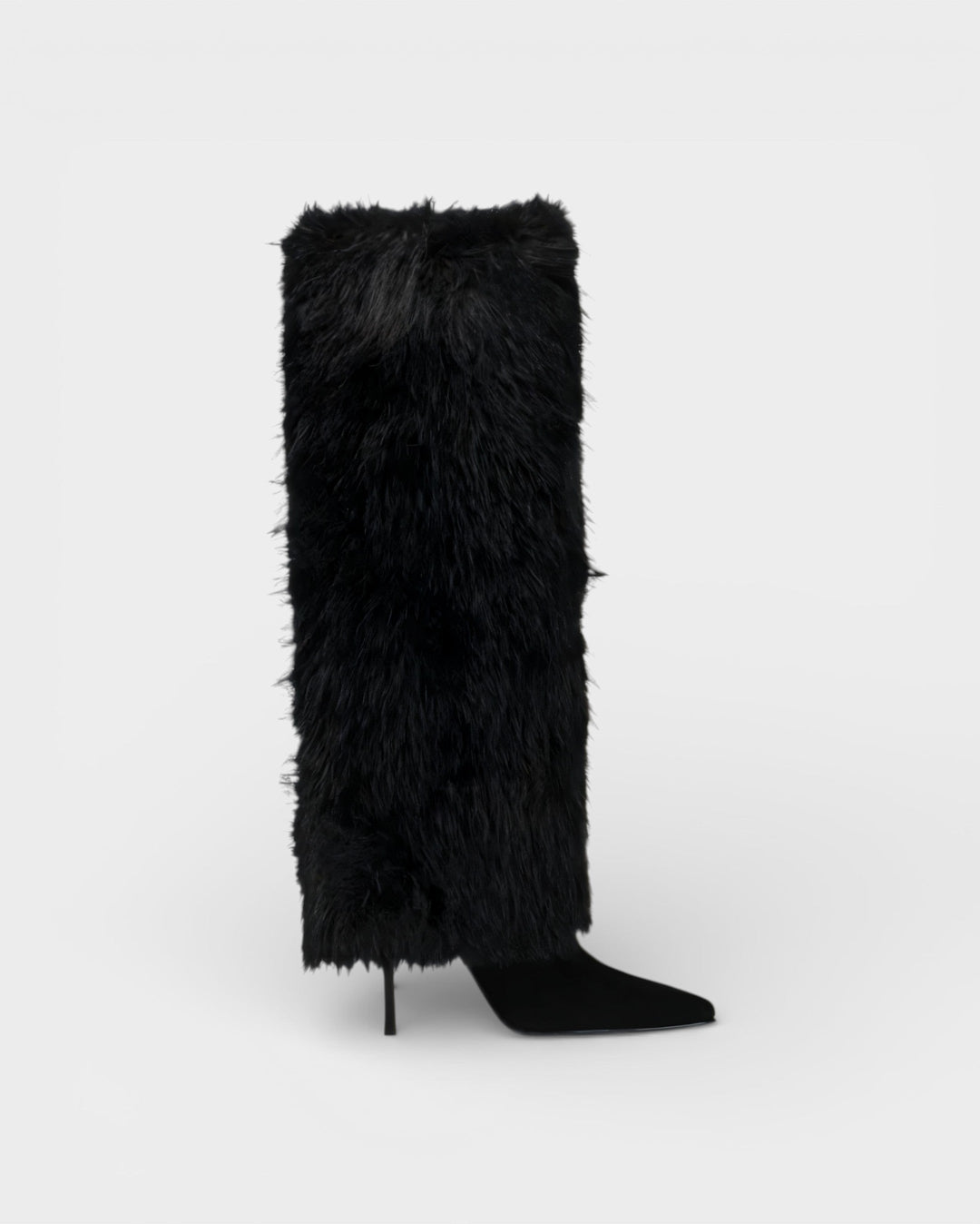 Faux Fur Knee High Boots for Women Pointed Toe Stiletto Heel