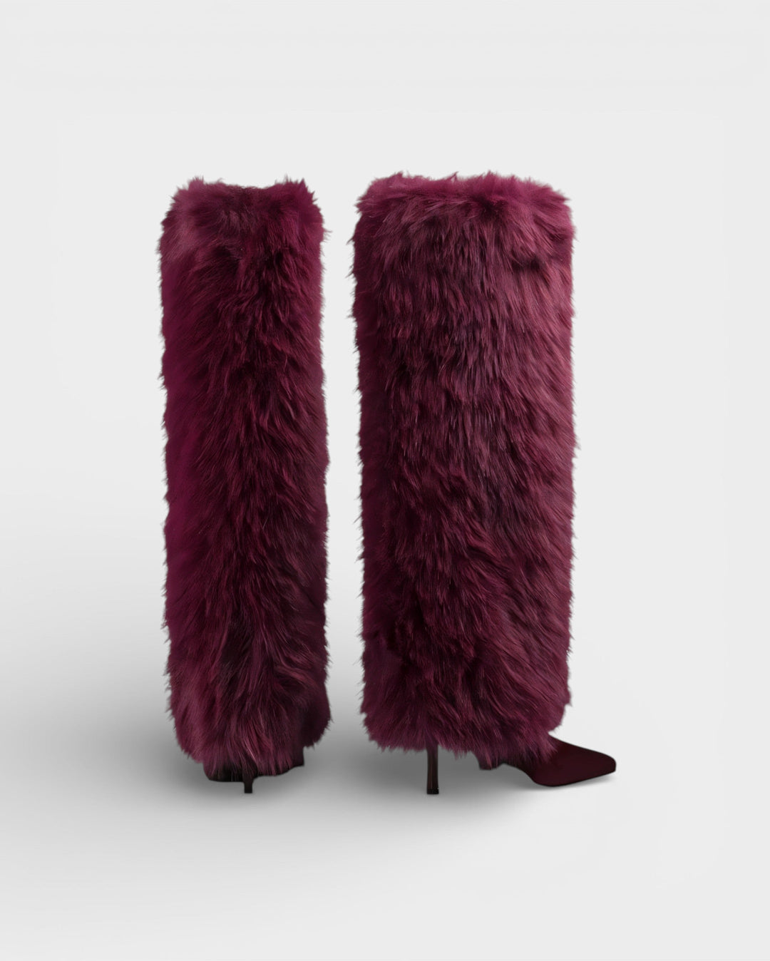 Faux Fur Knee High Boots for Women Pointed Toe Stiletto Heel