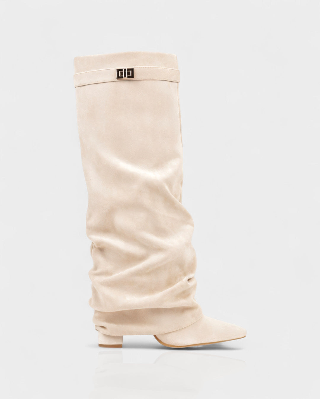 Suede Knee High Boots Women Slouchy Pointed Toe Block Heel