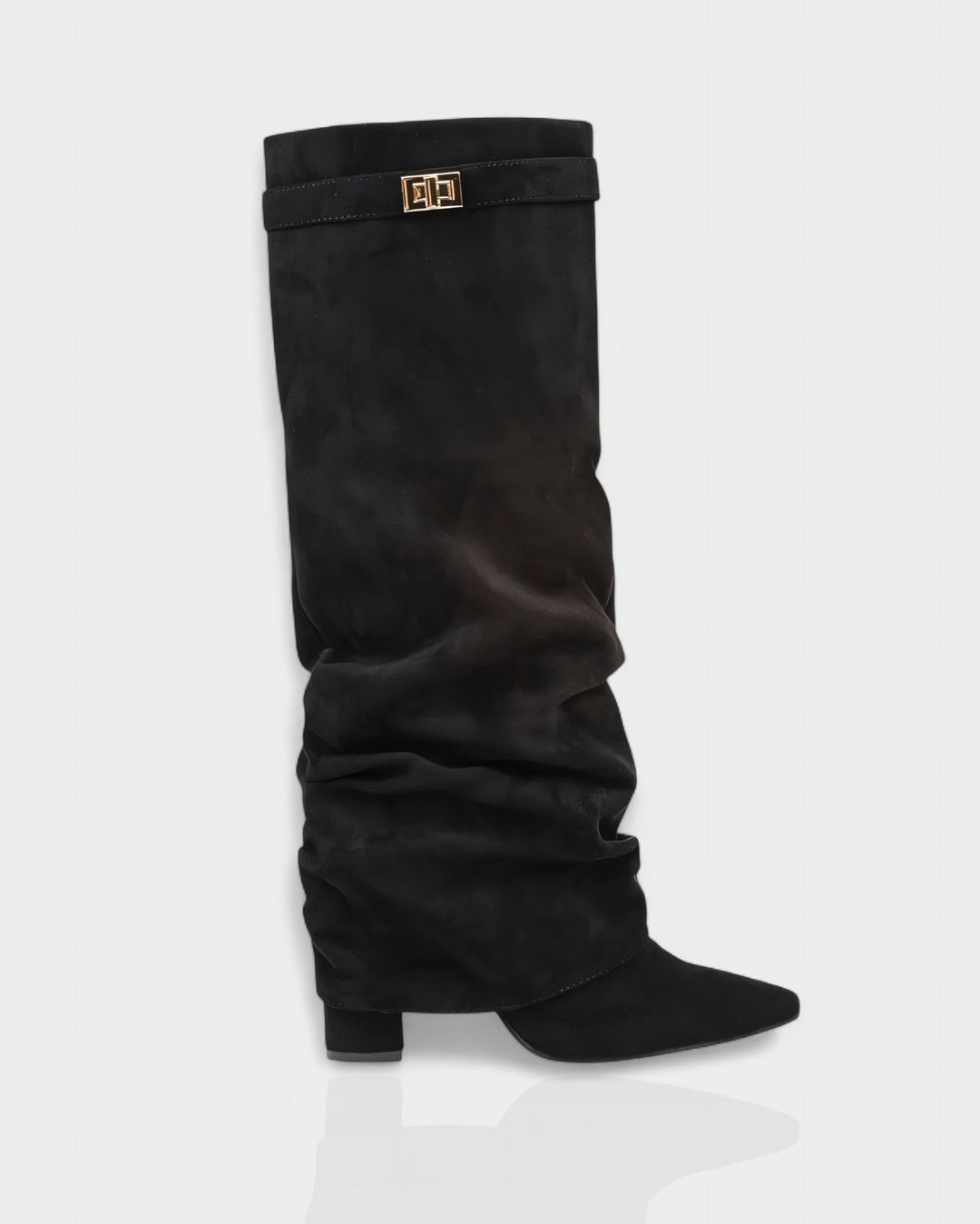 Suede Knee High Boots Women Slouchy Pointed Toe Block Heel