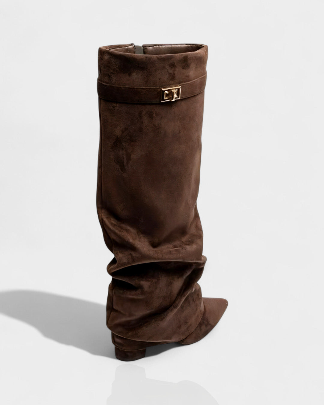 Suede Knee High Boots Women Slouchy Pointed Toe Block Heel